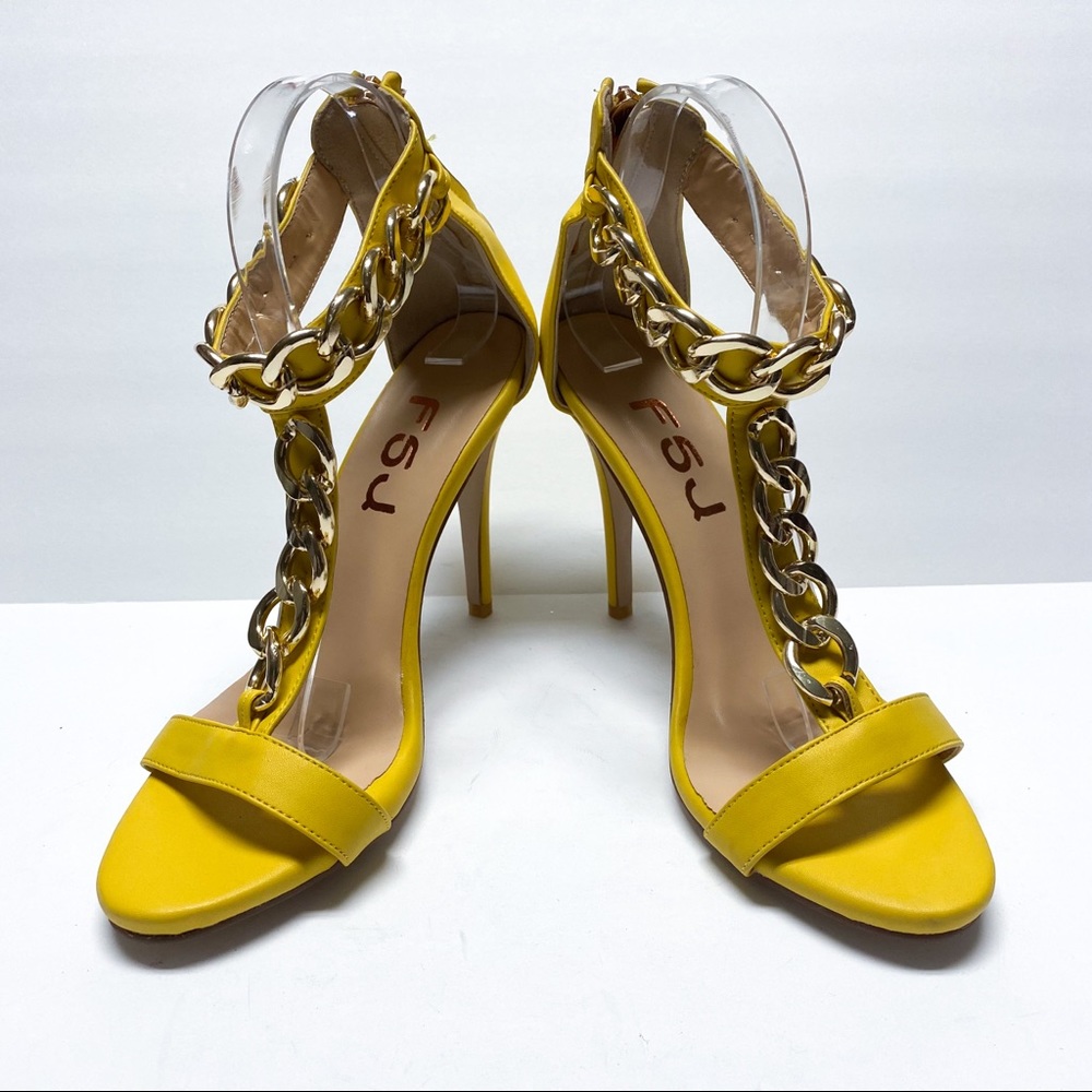FSJ Sexy Chain Open Toe Ankle Strap Sandals Pumps